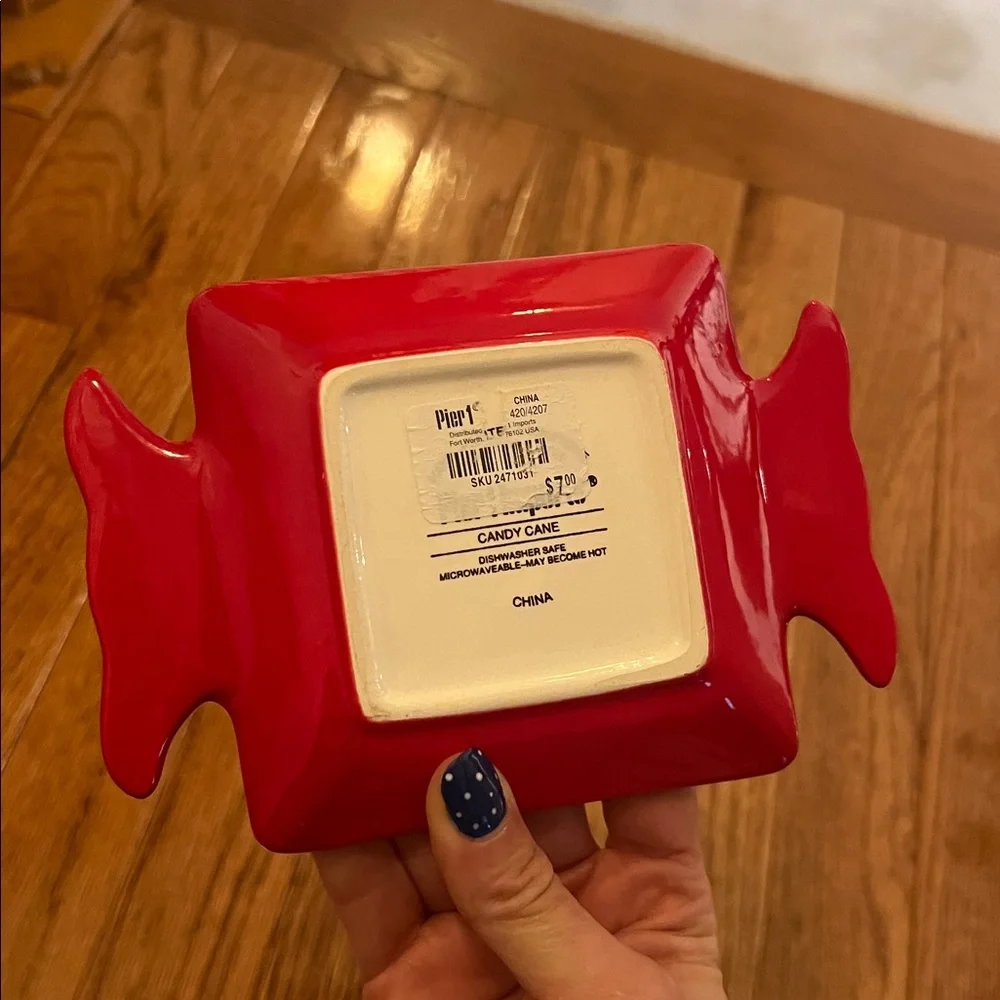 Pier 1 Candy Cane Green Red & White Christmas Appetizer Plate
